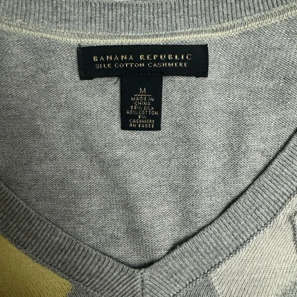 Banana Republic Silk Cotton Cashmere Argyle Sweater Size Medium